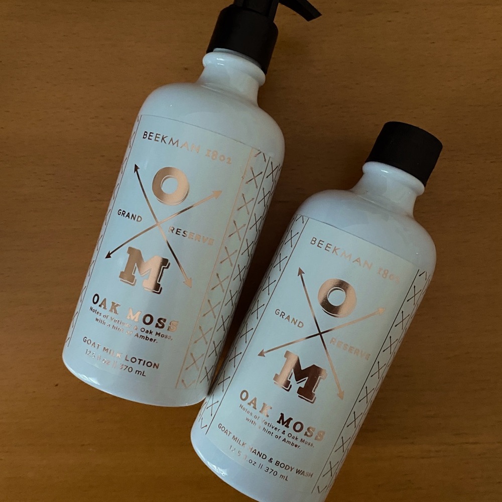 New! Beekman 1802 Oak Moss body wash & lotion